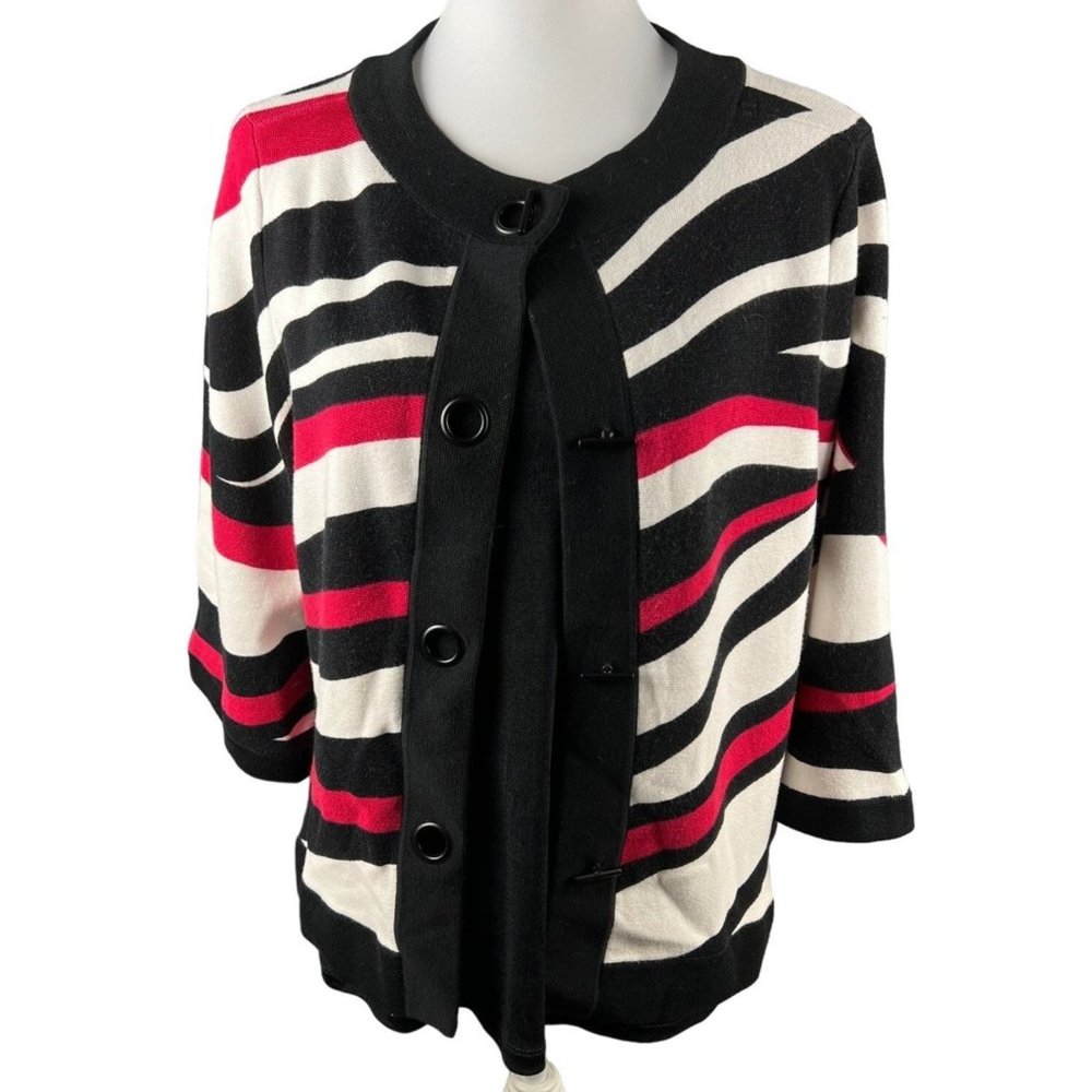 Chico's Striped Cardigan Sweater Size L